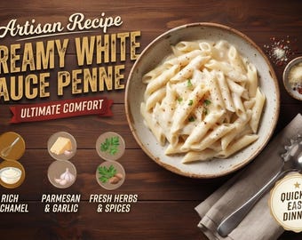Etsy SEO Title: Creamy White Sauce Pasta Recipe | Easy Fast Food Style Pasta | Homemade Alfredo Pasta Guide | Digital PDF Recipe