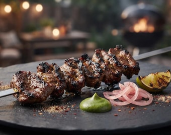Recept på autentiskt Bihari-kebab i PDF-format | Möra BBQ-nötspett | Traditionell sydasiatisk grillad kebabmarinad | Enkel hemlagad grillguide
