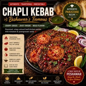 Chapli Kebab Recette PDF | Authentique Peshawari Chapli Kebab | Brochette de bœuf ou de poulet croustillante | Recette pakistanaise maison étape par étape | Instantané