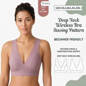 Deep Neck Wireless Bra Sewing Pattern, sports bra,DIY Summer Top (PDF)