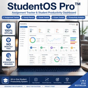 Pianificatore di compiti / Dashboard accademica / Monitoraggio dello studio e organizzatore universitario - Download immediato