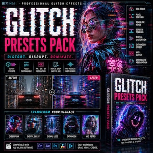 Glitch Presets Bundle For Premiere Pro | VHS Glitch Effects | RGB Split Presets | Digital Distortion Pack | Video Editing Toolkit | Cinemati