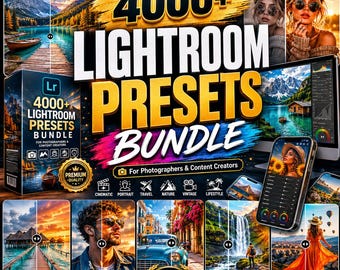 Pakiet ponad 4000 gotowych ustawień programu Lightroom | Profesjonalne ustawienia do edycji zdjęć | Kompatybilne z urządzeniami mobilnymi i komputerami | Portrety, podróże, śluby i filmy