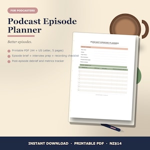 Podcast Episode Planner Printable | Podcaster Episode Template | Interview Prep Checklist | Recording Show Notes