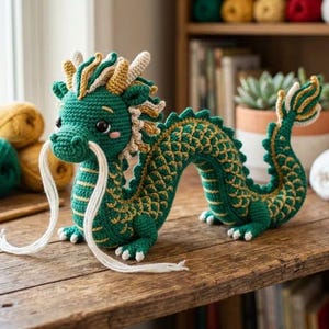 Patrón de dragón chino a crochet, peluche de dragón amigurumi, dragón guardián Long Shen en PDF, patrón de animal a crochet, año del dragón, peluche