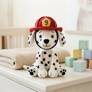 Crochet Dalmatian Firefighter Pattern, Amigurumi Puppy Dog PDF, Fireman Stuffed Animal Tutorial, Digital Download DIY Firefighter Gift