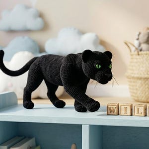 Realistiskt virkmönster för Black Panther, Amigurumi Panther-handledning, Prowling Big Cat Plush PDF, Nybörjarvänligt virkmönster för djur