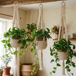 Boho-Häkelanleitung für einen Pflanzenampelkorb, Hängeampel für Zimmerpflanzen, Cottagecore-Dekoration – PDF-Anleitung zum sofortigen Download