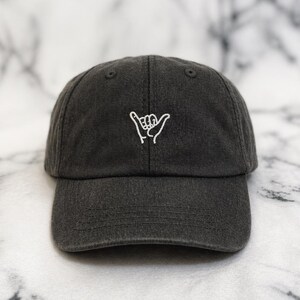 Hang Loose Hat | Shaka Aloha Mahalo Embroidered Hat | Thick Cotton Hat with Leather Strap and Brass Buckle