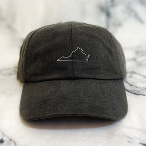 Embroidered Virginia (VA) State Outline Hat with leather strap and brass buckle | Unisex Gift | All 50 States Available