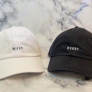Embroidered Hubby or Wifey Hat | Mr and Mrs Hat | Honeymoon Hat | Honeymoon Gift | Newlywed Gift | Wedding Gift | Husband Wife Hat