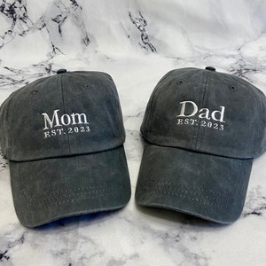 Embroidered Mom or Dad Established Year Hat | Grandpa Cap With Date | Dad Year Hat|Established Year| Daddy Est Year |  Baby Announcement Hat