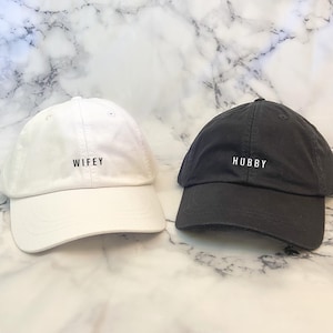 Embroidered Modern Hubby or Wifey Hat | Mr and Mrs Hat | Honeymoon Hat | Honeymoon Gift | Newlywed Gift | Wedding Gift | Husband Wife Hat