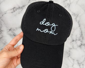 Dog Mom Hat | Custom Embroidered Hat | Thick Cotton Hat with Leather Strap and Brass Buckle