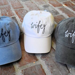 Embroidered Wifey Hat with Leather Strap and Brass Buckle