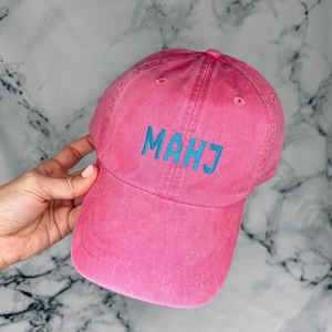 MAHJ Embroidered Baseball Hat: Cotton Cap with Leather Strap