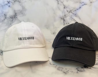 Custom Embroidered Roman Numeral Cap: Personalized Anniversary Date Hat