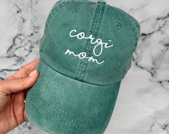 Embroidered Corgi Mom or Corgi Dad Hat with Brass Buckle and Adjustable Leather Strap | I love my Corgi Hat | Corgi Hat | Corgi Gift