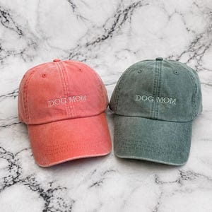 Dog Mom or Dog Dad Hat | Custom Embroidered Hat | Thick Cotton Hat with Leather Strap and Brass Buckle image 1
