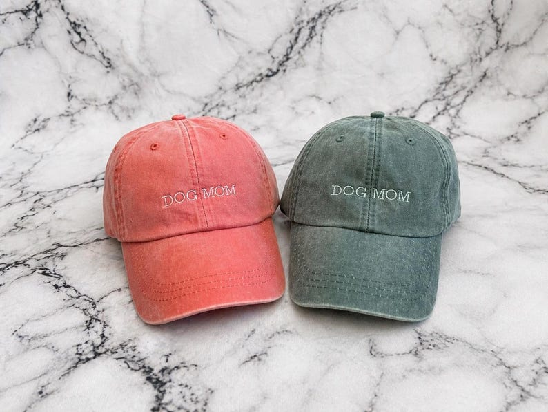 Dog Mom or Dog Dad Hat | Custom Embroidered Hat | Thick Cotton Hat with Leather Strap and Brass Buckle image 1