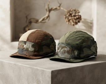 Lightweight Camo 5 Panel Camper Hat, Quick Dry Outdoor Cap, Retro Military Baseball Hat, Adjustable Hiking Camping Hat