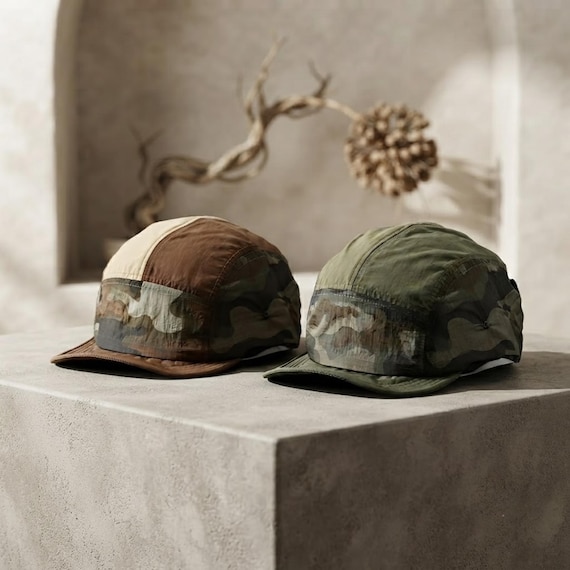Lightweight Camo 5 Panel Camper Hat, Quick Dry Outdoor Cap, Retro Military Baseball Hat, Adjustable Hiking Camping Hat