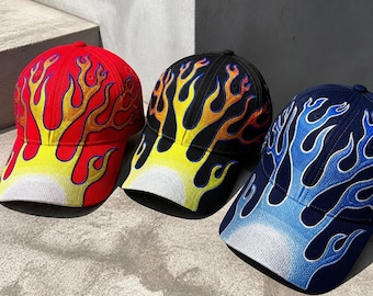 Flame Baseball Cap, Y2K Fire Dad Hat, Streetwear Graphic Cap, Unisex Hip Hop Hat, Trendy Casual Gift