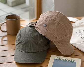 Washed Cadet Cap, Vintage Military Style Hat, Adjustable Short Brim Army Cap, Unisex Casual Streetwear Camper Hat