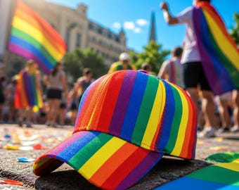 Rainbow Baseball Cap, Pride Hat, Colorful Striped Dad Hat, LGBTQ Pride Cap, Unisex Festival Hat, Adjustable Rainbow Cap