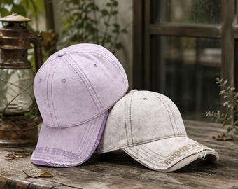 Distressed Washed Baseball Cap, Vintage Y2K Grunge Dad Hat, Frayed Brim Unisex Adjustable Cap, Streetwear Hip Hop Hat