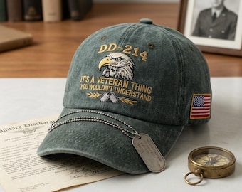 Veteran Embroidered Hat, DD-214 Baseball Cap, It’s A Veteran Thing Cap, Military Retirement Gift, Veteran Dad Gift, Patriotic Eagle Hat