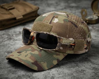 Tactical Baseball Cap, Military Camo Hat, Laser Cut Breathable Cap, Hook Loop Patch Hat, Outdoor Hunting Hiking Cap