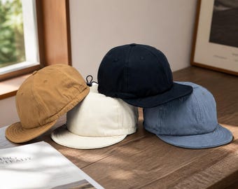 Vintage Washed Short Brim Cap, Retro Outdoor Cycling Hat, Adjustable Drawstring Cap, Unisex Casual Streetwear Hat, Minimalist Summer Cap