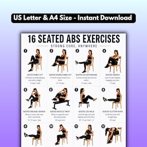 Seated Abs Exercises Poster | Chair Core Workout Guide | Printable Fitness  | Home Gym Exercise Chart | Senior & Beginner Abs Workout