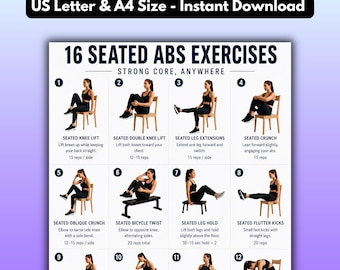 Seated Abs Exercises Poster | Chair Core Workout Guide | Printable Fitness  | Home Gym Exercise Chart | Senior & Beginner Abs Workout