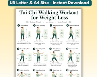 Tai Chi Walking Workout Poster, Beginner Low-Impact Senior Fitness (Digital Download)