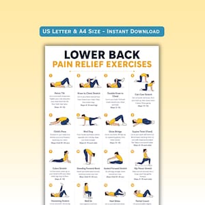 Poster mit Übungen zur Linderung von Rückenschmerzen, Dehnübungen bei Ischias, Physiotherapie-Übungsdiagramm (Digitaler Download)