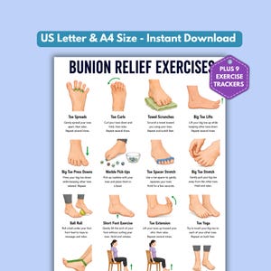 Poster för övningar för hallux valgus, diagram över övningar för fotsmärta, utskrivbar tåstretch, träningsguide för hallux valgus, övningar för fotmobilitet
