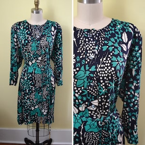 vintage 1970s Averardo Bessi Kleid / blau-grün gemustertes Baumwollkleid / vintage florales Kleid / as-is-Zustand