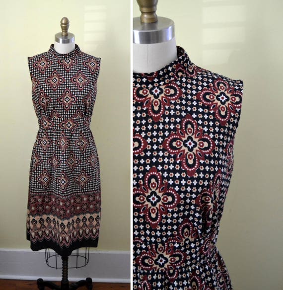 vintage 1960s 1970s fit and flare sleeveless dres… - image 1