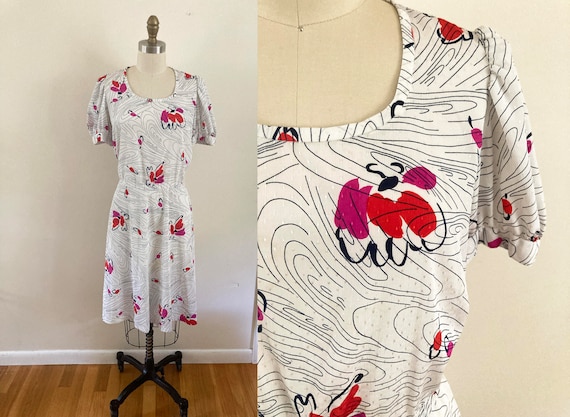 adorable vintage 1950s 1960s patterned dress / sw… - image 1
