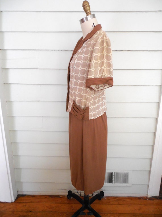 1950s two piece brown and white skirt set / Small… - image 5