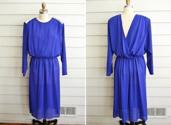 ON SALE! 1980s bright purple-blue formal dress wi… - image 1