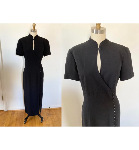 vintage 1990s liz claiborne black dress / long bl… - image 1