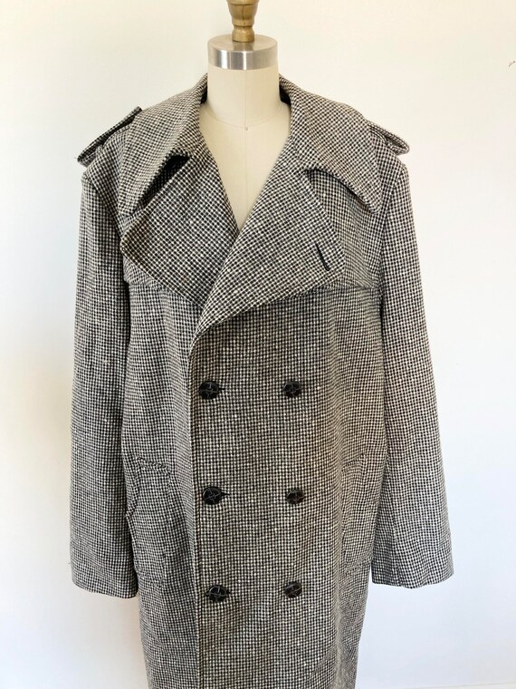 Mens Black Windowpane Wool Overcoat – Classic Long Checkered Coat Checkered Plaid Pattern