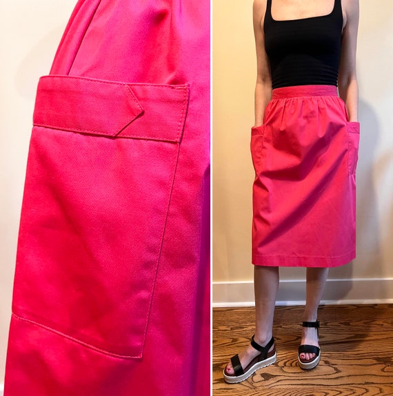 vintage 1980s bright pink midi skirt  / small to m