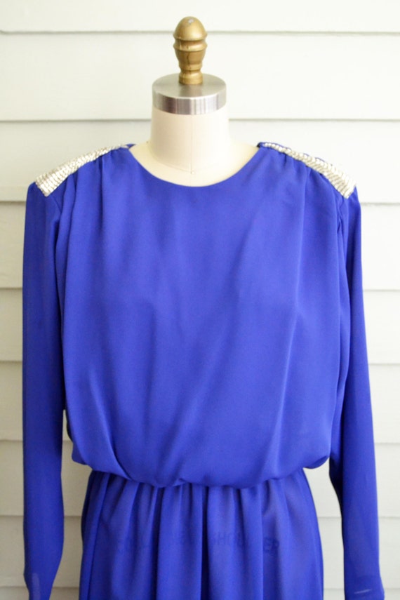 ON SALE! 1980s bright purple-blue formal dress wi… - image 2