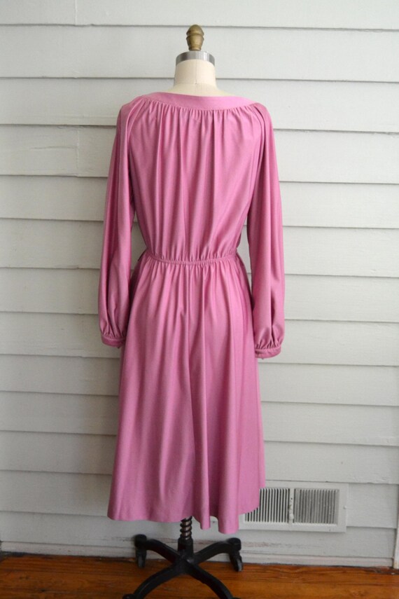 1970s long sleeve pink fit and flare dress / Medi… - image 4