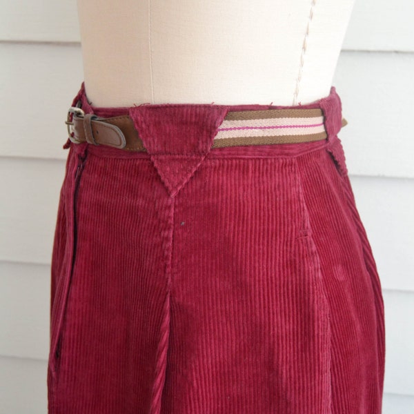 vintage 1970s or 1980s red corduroy skirt / Small or Medium vintage magenta wide wale midi skirt / belted corduroy maxi skirt / plum purple