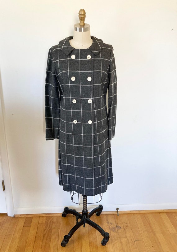vintage 1960s shift dress / gray plaid dress / me… - image 2
